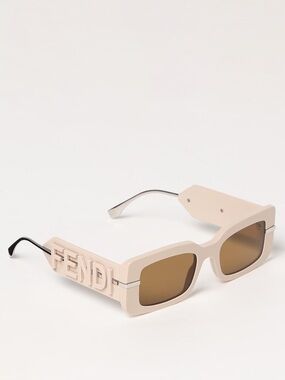 New! Fendi FE40133I 57E Fendigraphy Beige LogoArm Rectangle Sunglasses Authentic
